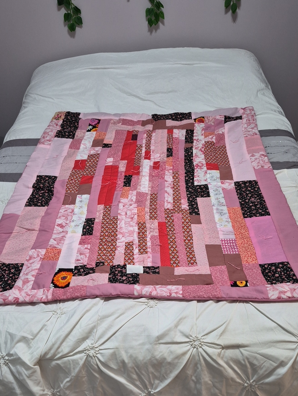 Handmade Pink Patchwork Quilt Throw by